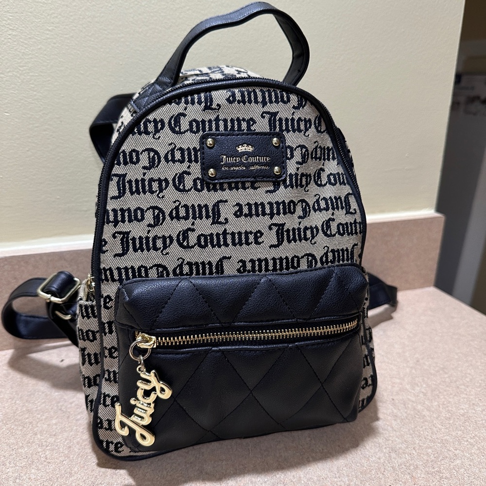 Juicy Couture Black and Creme Logo Backpack